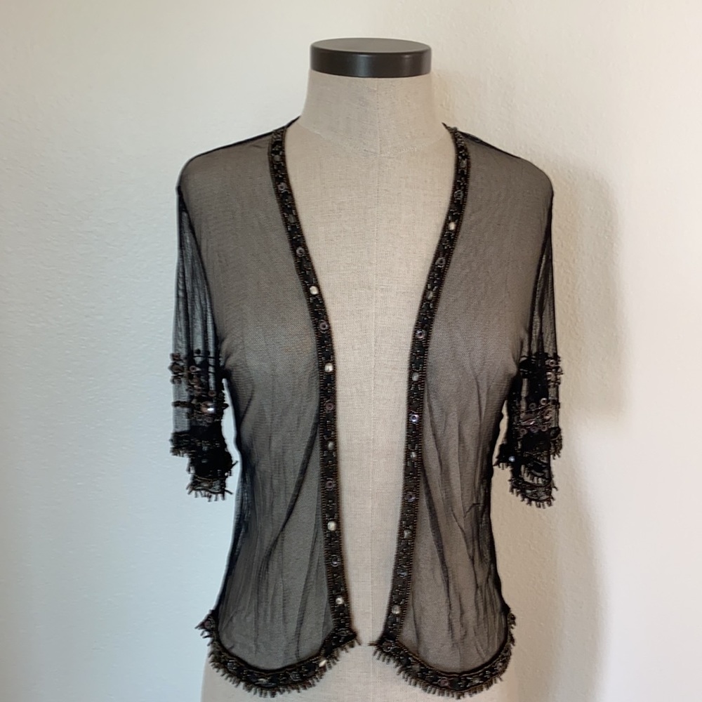 Megan Park Black Beaded Mesh Topper